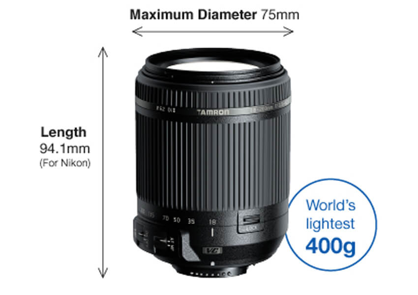 World's lightest in the 18-200mm class 